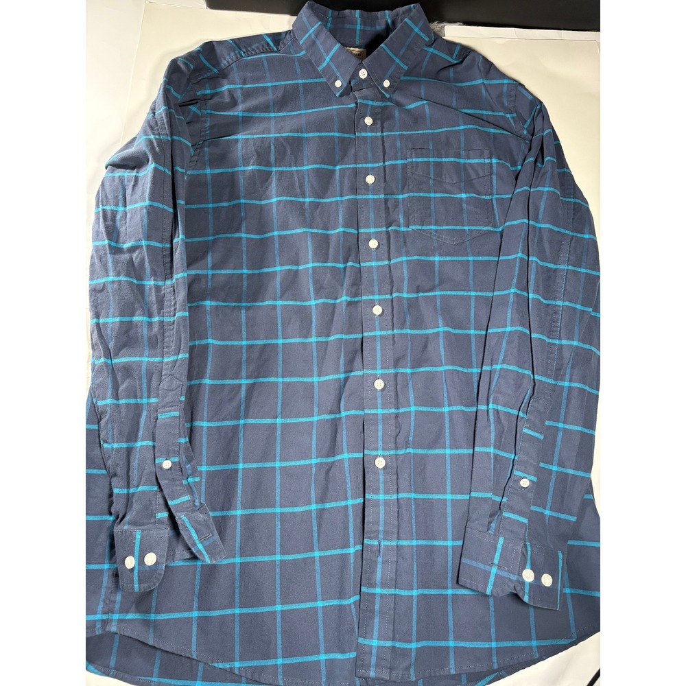 L.L. Bean Button Down Shirt Mens L Tall Blue‎ Plaid Long Sleeve Traditional Fit